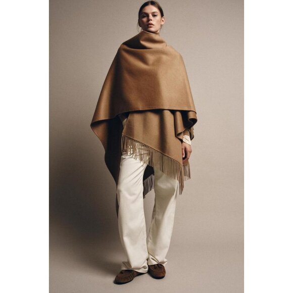 ZARA FRINGED WOOL LONG CAPE - Picture 2 of 5